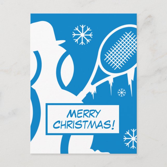 Merry Christmas postcards with cute tennis snowman (Front)