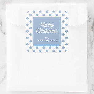 Merry Christmas Powder Blue Polka Dots Square Sticker