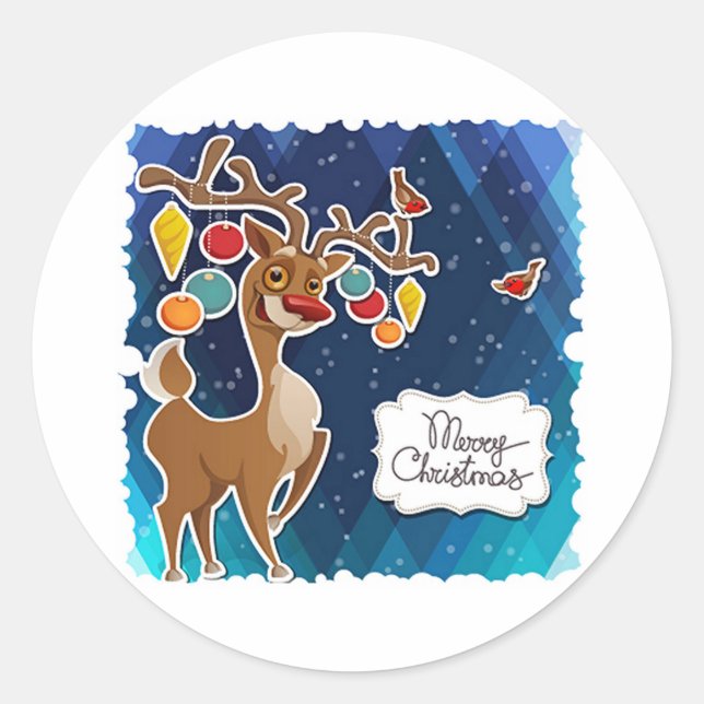 Merry Christmas Prancing Reindeer Classic Round Sticker (Front)