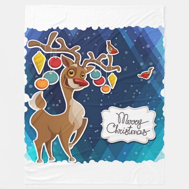 Merry Christmas Prancing Reindeer Fleece Blanket (Front)