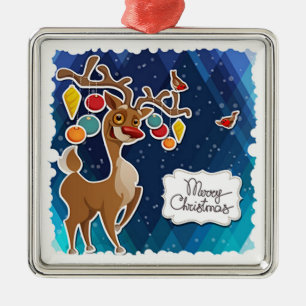 Merry Christmas Prancing Reindeer Metal Tree Decoration