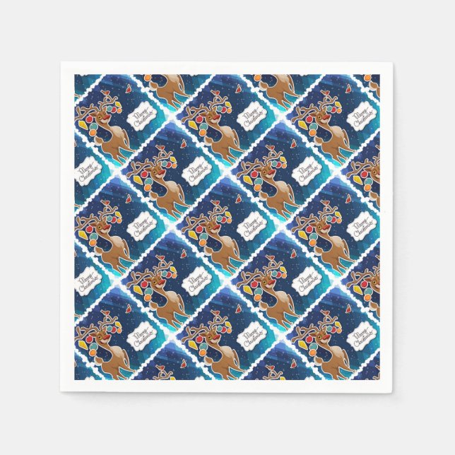 Merry Christmas Prancing Reindeer Napkin (Front)