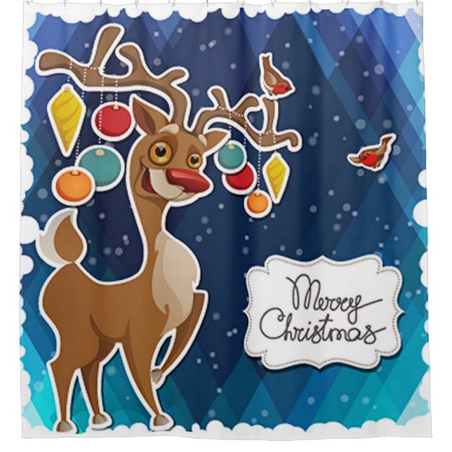 Merry Christmas Prancing Reindeer Shower Curtain (Front)