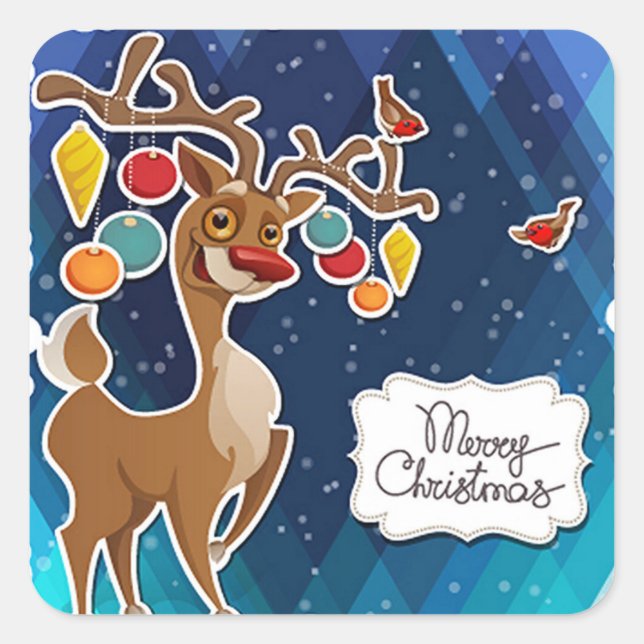 Merry Christmas Prancing Reindeer Square Sticker (Front)