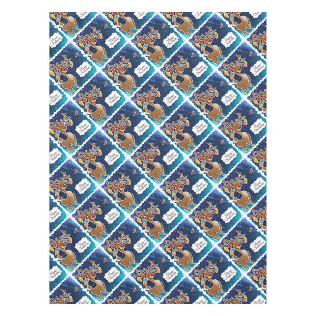 Merry Christmas Prancing Reindeer Tablecloth (Front)