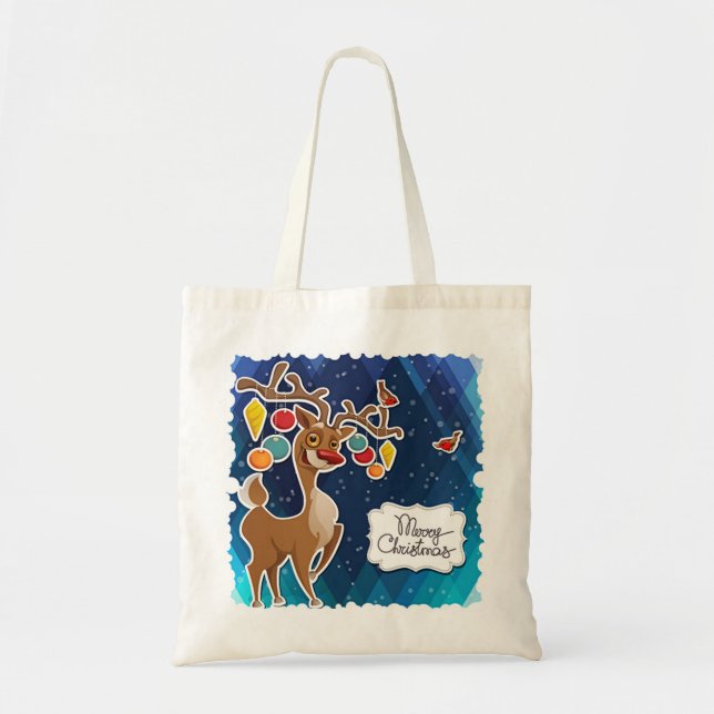 Merry Christmas Prancing Reindeer Tote Bag (Front)