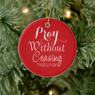 Merry Christmas Prayer Bible Verse Red and White Ceramic Tree Decoration