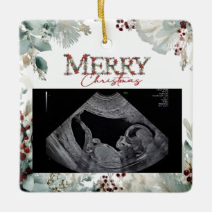 Merry Christmas Pregnancy Ultrasound Ceramic Ornament