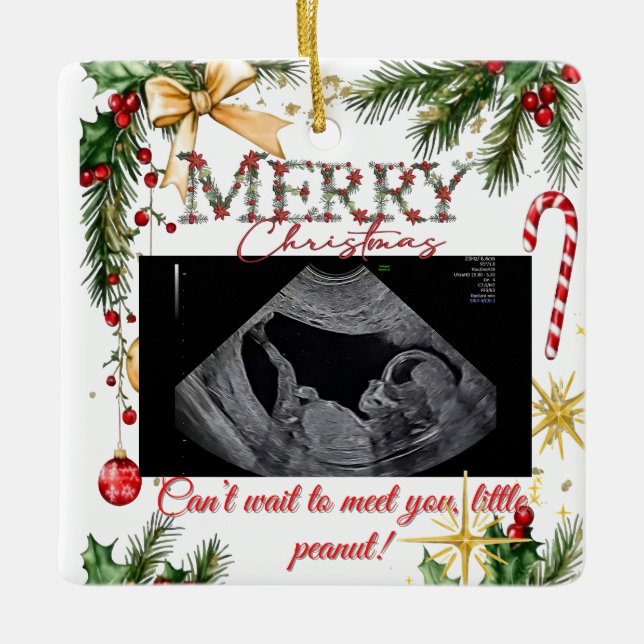 Merry Christmas Pregnancy Ultrasound Ceramic Ornament (Front)