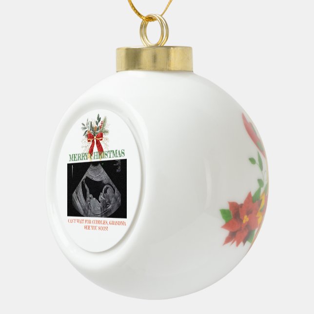 Merry Christmas Pregnancy Ultrasound Photo Grandma Ceramic Ball Christmas Ornament (Right)