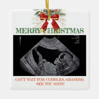 Merry Christmas Pregnancy Ultrasound Photo Grandma Ceramic Ornament