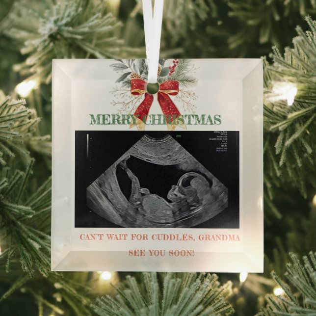 Merry Christmas Pregnancy Ultrasound Photo Grandma Glass Tree Decoration (Insitu)