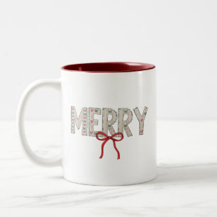 Merry Christmas Preppy Bow Holiday Coquette  Two-Tone Coffee Mug