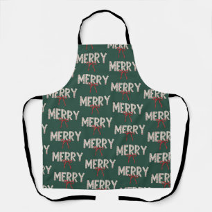 Merry Christmas Preppy Bow Holiday Coquette Winter Apron