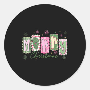 Merry Christmas Preppy Girly Girl Women Kids Xmas  Classic Round Sticker