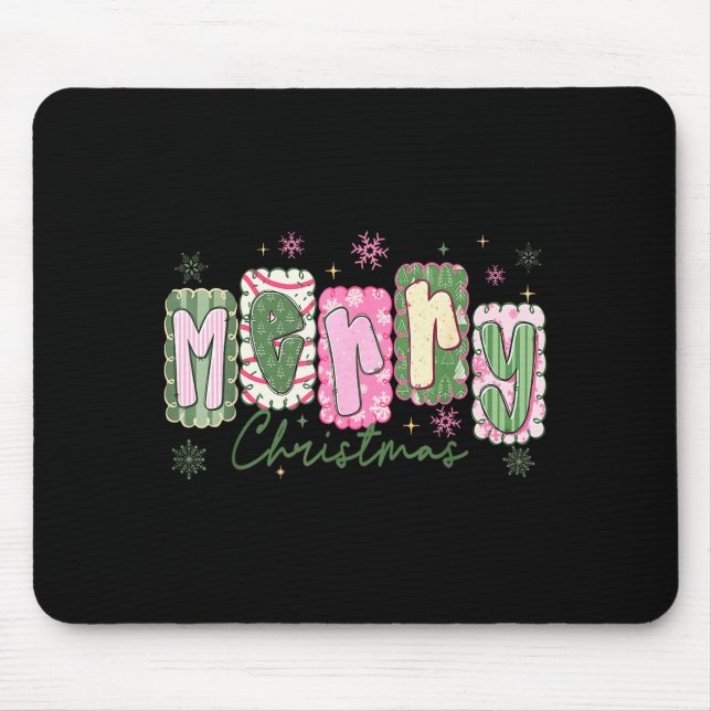Merry Christmas Preppy Girly Girl Women Kids Xmas  Mouse Mat (Front)