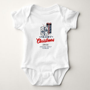 Merry Christmas Presents Custom Text Red Blue Baby Bodysuit