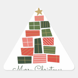 Merry Christmas Presents Tree Triangle Sticker