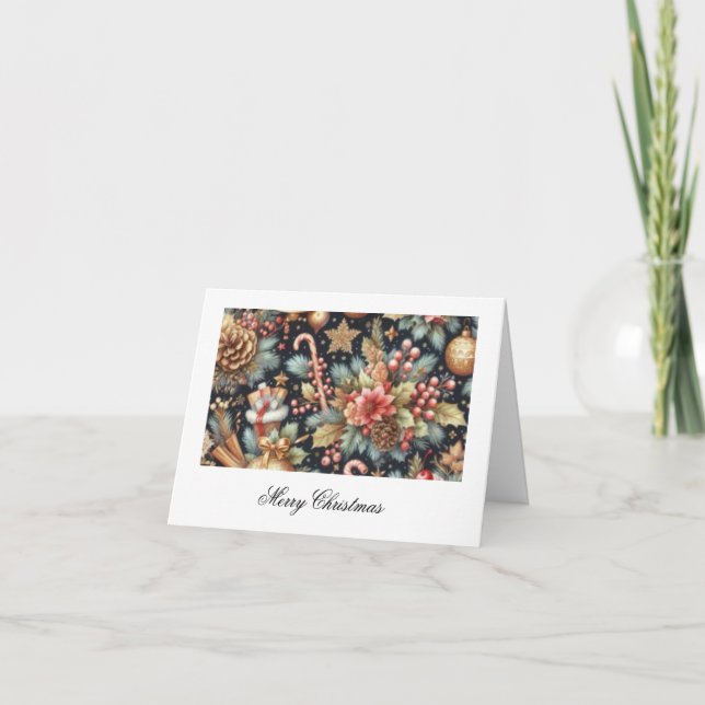 Merry Christmas Pretty Floral Design Pattern  Card (Front)