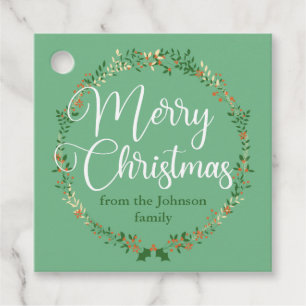 Merry Christmas Pretty Green Wreath Custom Gift Favour Tags