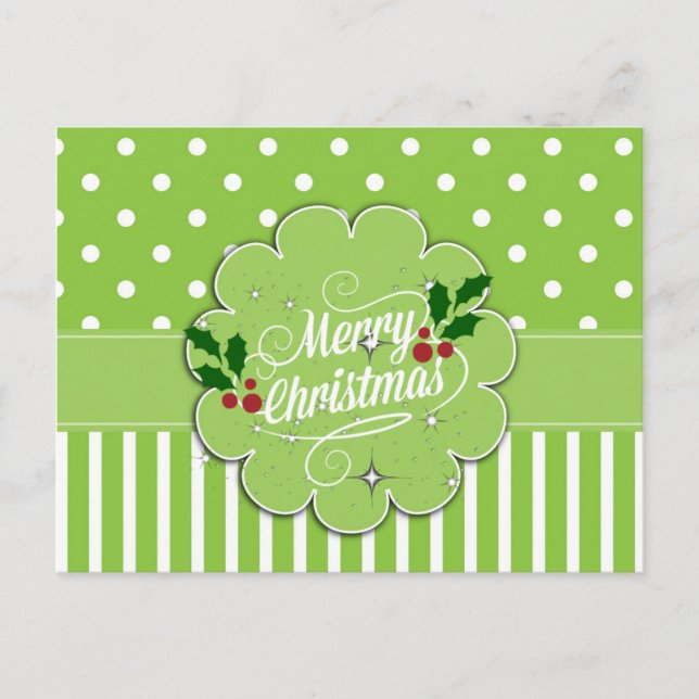 Merry Christmas, pretty stripes and polka dots Postcard (Front)