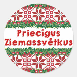 Merry Christmas Priecīgus Ziemassvētkus Classic Round Sticker