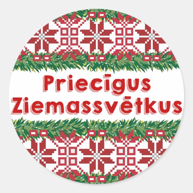 Merry Christmas Priecīgus Ziemassvētkus Classic Round Sticker (Front)