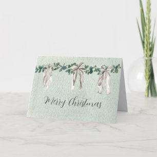 Merry Christmas Primitive Bows Eucalyptus Stars Card