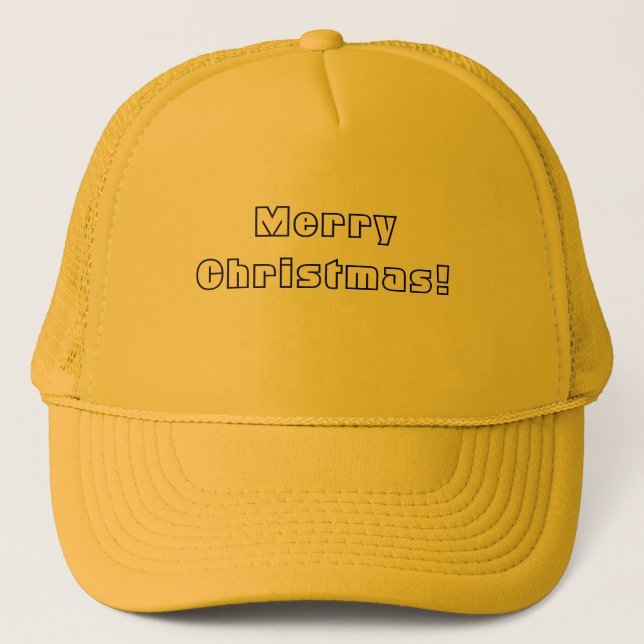 Merry Christmas Printed Text-Cap Yellow and Yellow Trucker Hat (Front)