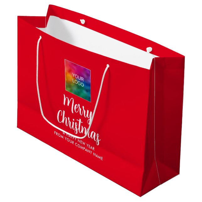 Merry Christmas Promotional Business Logo Custom Large Gift Bag (Front Angled)