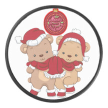 Merry Christmas Puck Design in Festive Red Colour