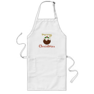 Merry Christmas+Pudding Design Long Apron