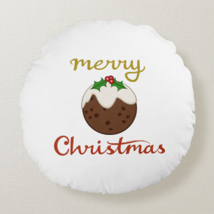 Merry Christmas+Pudding Design Round Cushion
