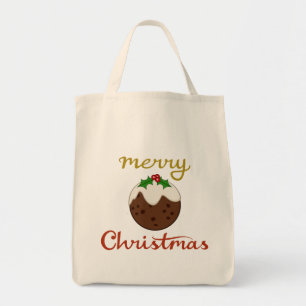 Merry Christmas+Pudding Design Tote Bag
