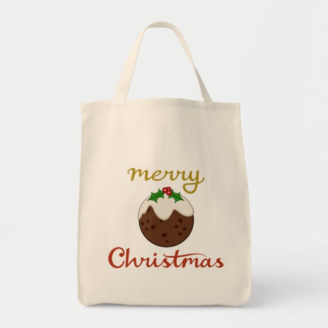 Merry Christmas+Pudding Design Tote Bag (Front)