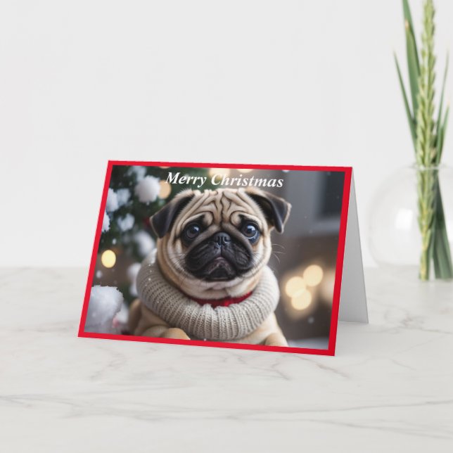 Merry Christmas Pug Dog Holiday Card (Front)