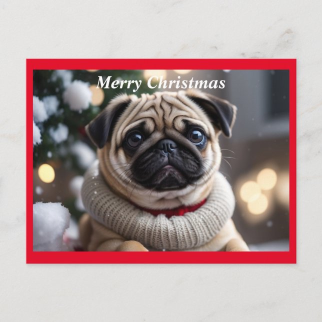 Merry Christmas Pug Dog Holiday Postcard (Front)