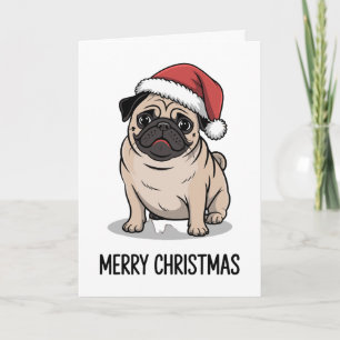 Merry Christmas Pug Dog Santa Hat Holiday Season Card