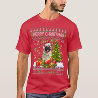 Merry Christmas Pug Dog Santa Xmas Tree Lights Ugl T-Shirt