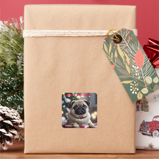Merry Christmas Pug Dog sticker (Holiday)