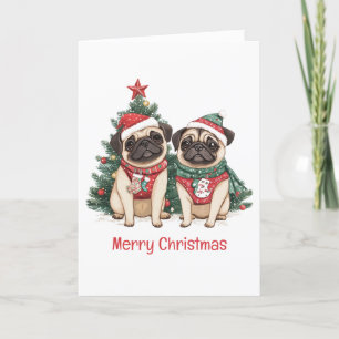 Merry Christmas Pug Dogs Holiday Card