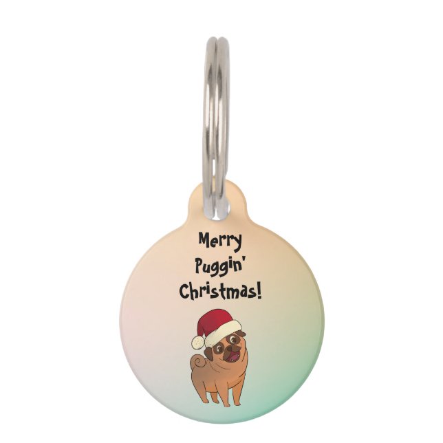Merry Christmas pug holiday dog pet tag (Front)