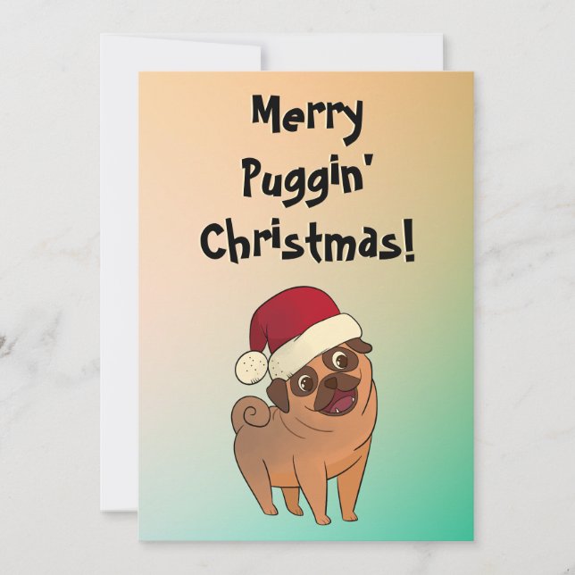 Merry Christmas pug holiday greeting card (Front)