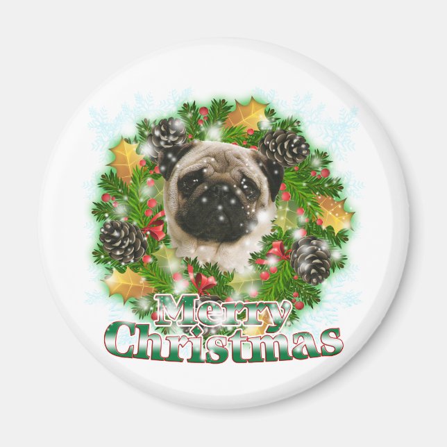 Merry Christmas Pug Magnet (Front)