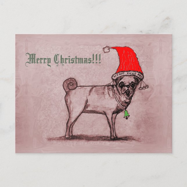 Merry Christmas Pug Postcard (Front)