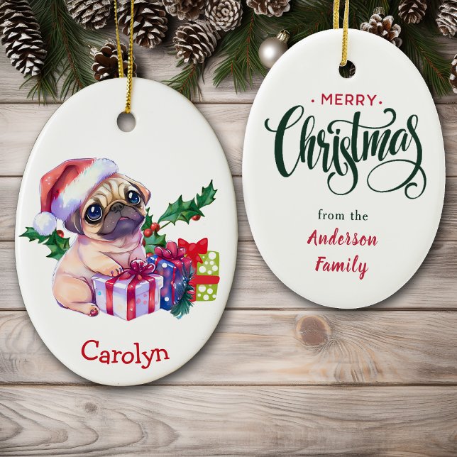 Merry Christmas Pug Puppy Christmas Ceramic Tree Decoration (Creator Uploaded)
