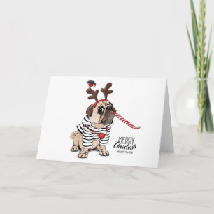 Merry Christmas Pug Reindeer Card