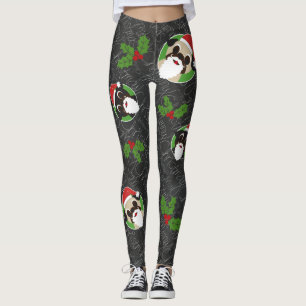 Merry Christmas Pug Santa Mistletoe Leggings