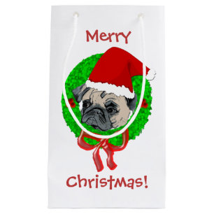 Merry Christmas Pug Small Gift Bag