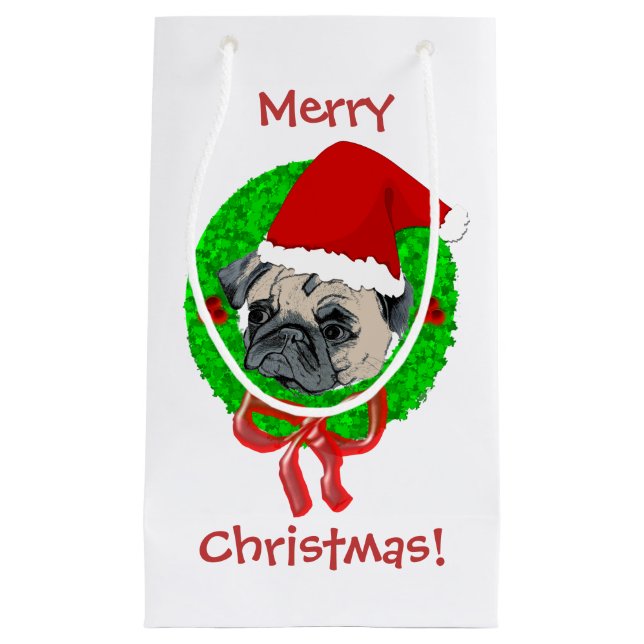 Merry Christmas Pug Small Gift Bag (Front)